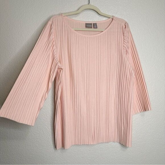 Chico’s Pleated Powder Pink 3/4 Sleeves Pullover Top, Size XL - Picture 2 of 12
